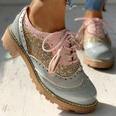 Vintage Oxford Brogues Chunky Blockabsatz Schuhe Schnürpumps